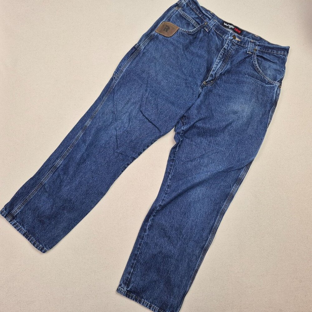 Wrangler Riggs Workwear Men's Wide Leg Cargo Blue Jeans Sz 38\32 EXCELLENT!!!